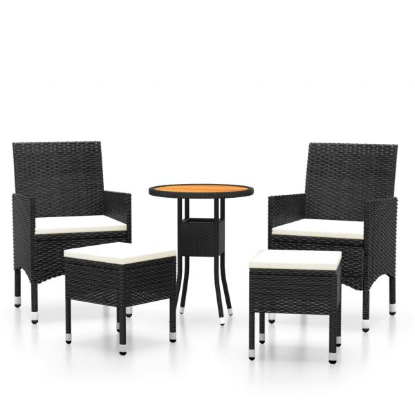 5-tlg. Garten-Lounge-Set Poly Rattan Schwarz