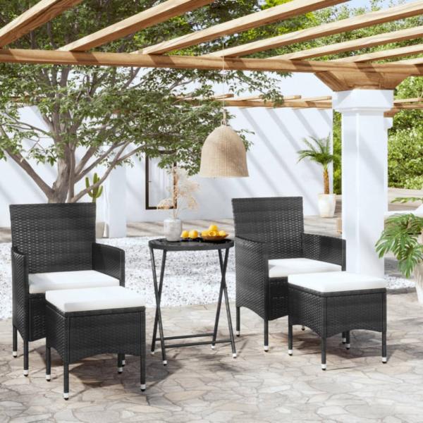 ARDEBO.de - 5-tlg. Garten-Bistro-Set Poly Rattan und Hartglas Schwarz 