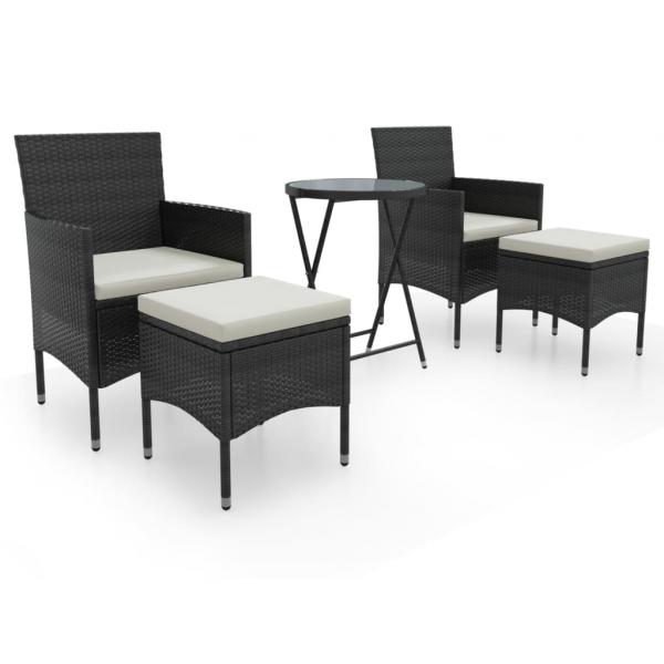 5-tlg. Garten-Bistro-Set Poly Rattan und Hartglas Schwarz 