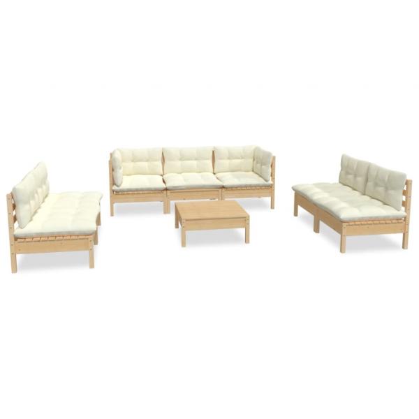 8-tlg. Garten-Lounge-Set mit Creme Kissen Massivholz Kiefer