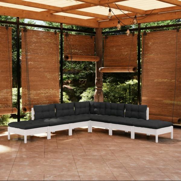 ARDEBO.de - 7-tlg. Garten-Lounge-Set mit Kissen Weiß Kiefernholz