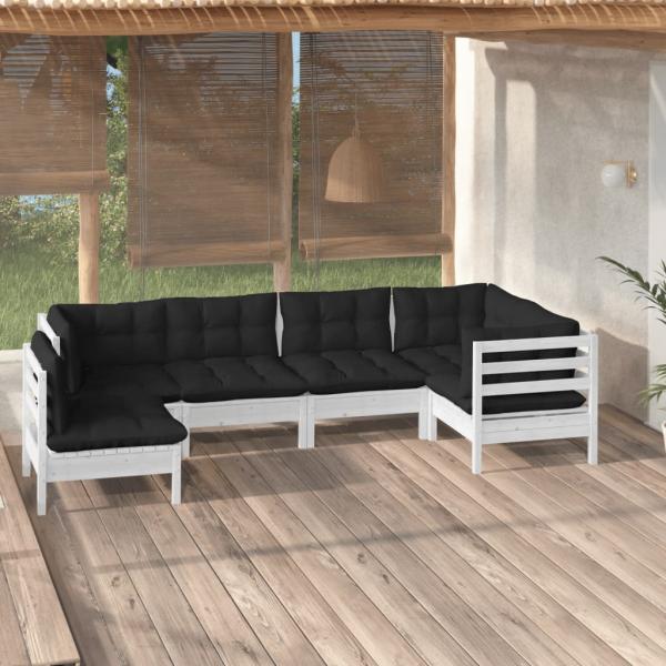 ARDEBO.de - 6-tlg. Garten-Lounge-Set mit Kissen Weiß Kiefernholz