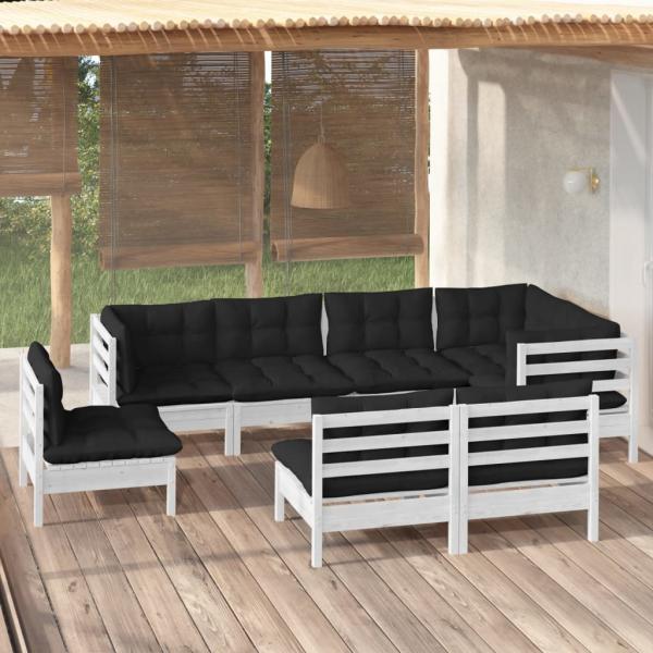 ARDEBO.de - 8-tlg. Garten-Lounge-Set mit Kissen Weiß Kiefer Massivholz