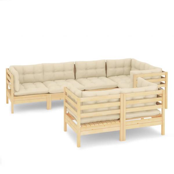 7-tlg. Garten-Lounge-Set mit Creme Kissen Massivholz Kiefer