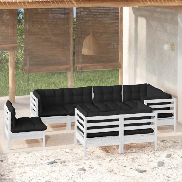 ARDEBO.de - 8-tlg. Garten-Lounge-Set mit Kissen Weiß Kiefer Massivholz