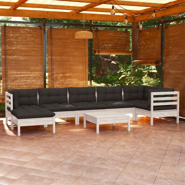 ARDEBO.de - 8-tlg. Garten-Lounge-Set mit Kissen Weiß Kiefer Massivholz