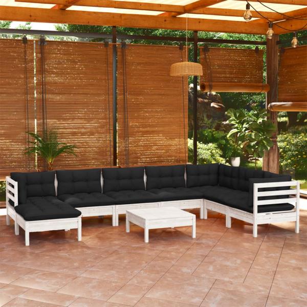 ARDEBO.de - 9-tlg. Garten-Lounge-Set mit Kissen Weiß Kiefer Massivholz