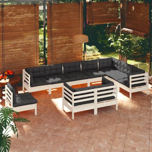 ARDEBO.de - 10-tlg. Garten-Lounge-Set mit Kissen Weiß Kiefer Massivholz