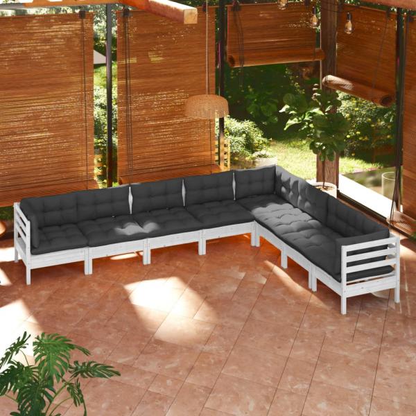 ARDEBO.de - 8-tlg. Garten-Lounge-Set mit Kissen Weiß Kiefer Massivholz