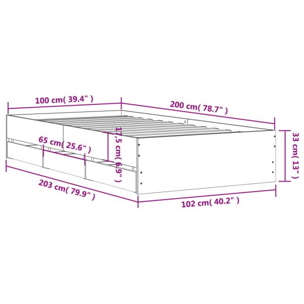 Bettgestell mit Schubladen Sonoma-Eiche 100x200cm Holzwerkstoff