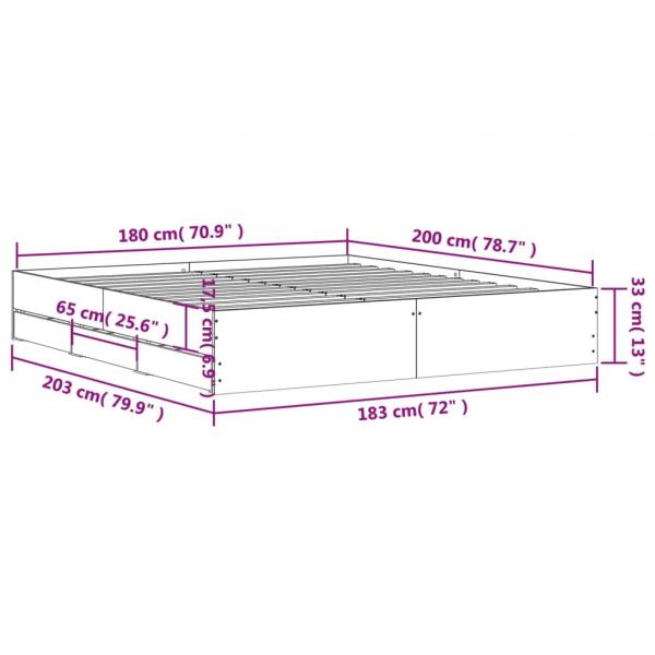 Bettgestell mit Schubladen Sonoma-Eiche 180x200cm Holzwerkstoff