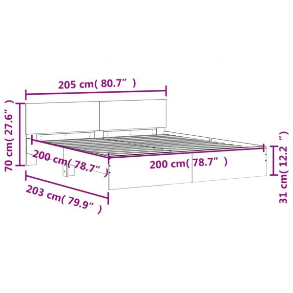 Bettgestell mit Kopfteil Grau Sonoma 200x200 cm