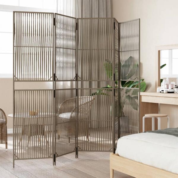 Paravent 5-tlg. Grau Poly Rattan