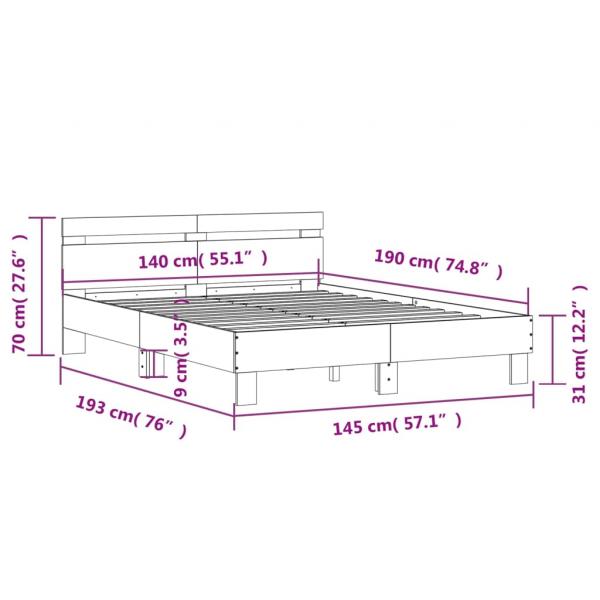 Bettgestell mit Kopfteil Sonoma-Eiche 140x190 cm Holzwerkstoff