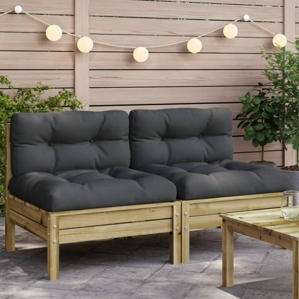 ARDEBO.de - Gartensofa ohne Armlehnen mit Kissen 2 Stk. Kiefernholz