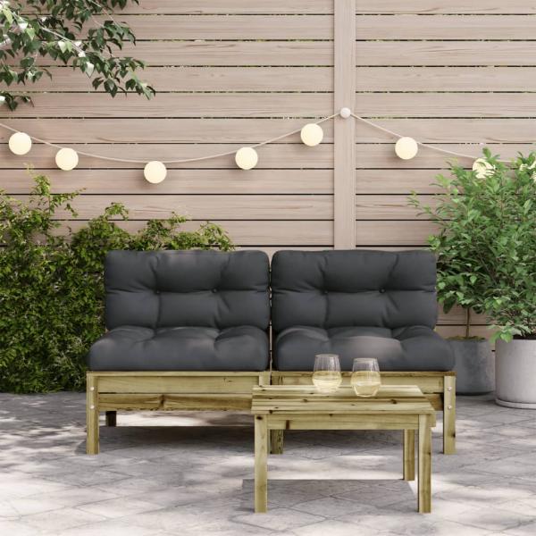 Gartensofa ohne Armlehnen mit Kissen 2 Stk. Kiefernholz