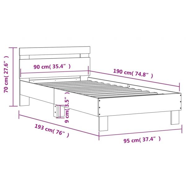 Bettgestell mit Kopfteil Grau Sonoma 90x190 cm Holzwerkstoff