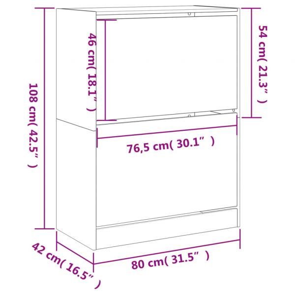 Schuhschrank mit 2 Klappen Betongrau 80x42x108 cm