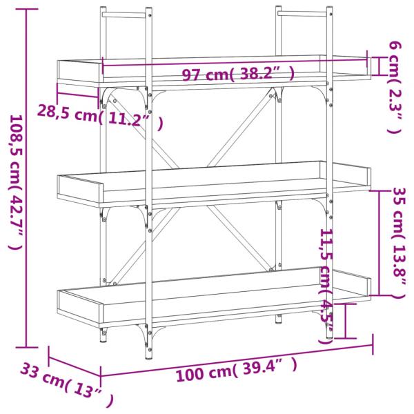 Bücherregal 3 Böden Räuchereiche 100x33x108,5 cm Holzwerkstoff