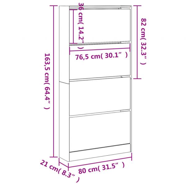 Schuhschrank mit 4 Klappen Schwarz 80x21x163,5 cm