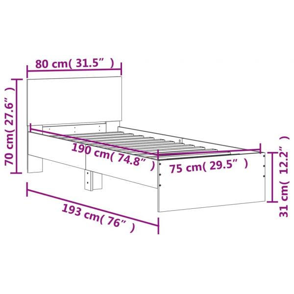 Bettgestell mit Kopfteil Schwarz 75x190 cm Holzwerkstoff