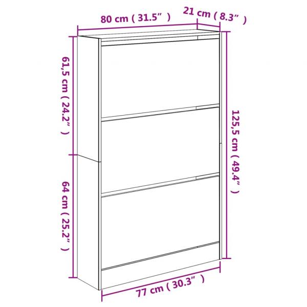 Schuhschrank Grau Sonoma 80x21x125,5 cm Holzwerkstoff