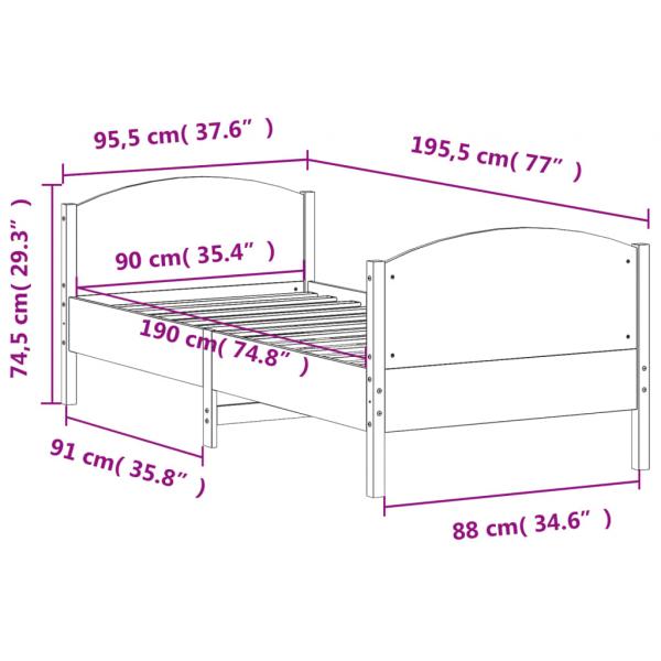 Massivholzbett ohne Matratze 90x190 cm Kiefernholz