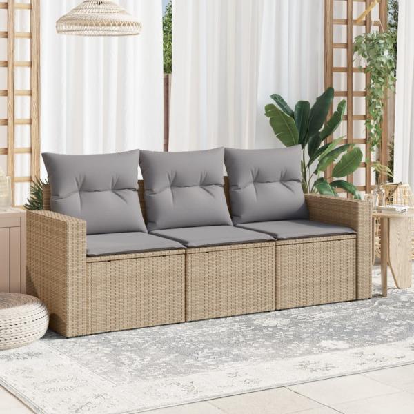 ARDEBO.de - 3-tlg. Garten-Sofagarnitur mit Kissen Beige Poly Rattan