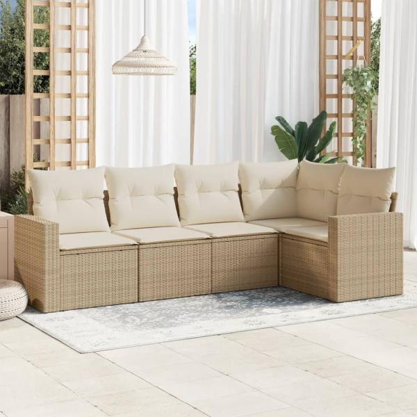 ARDEBO.de - 5-tlg. Garten-Sofagarnitur mit Kissen Beige Poly Rattan