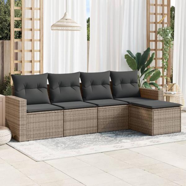 ARDEBO.de - 5-tlg. Garten-Sofagarnitur mit Kissen Grau Poly Rattan