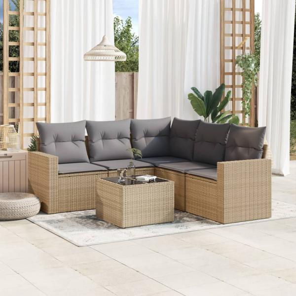 ARDEBO.de - 6-tlg. Garten-Sofagarnitur mit Kissen Beige Poly Rattan