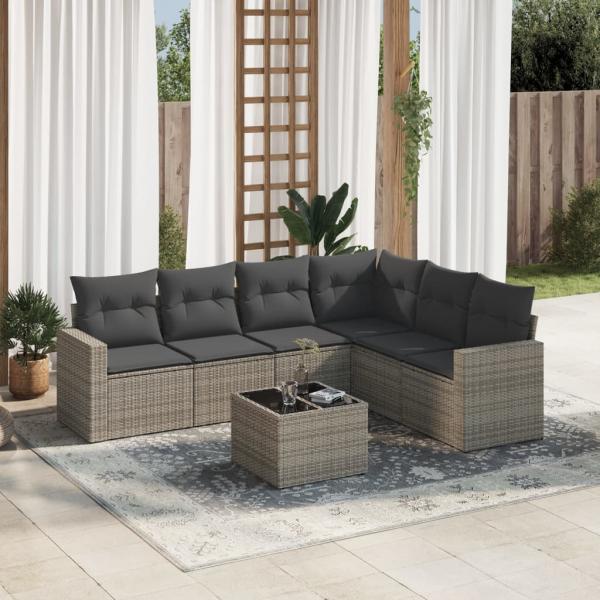 ARDEBO.de - 7-tlg. Garten-Sofagarnitur mit Kissen Grau Poly Rattan