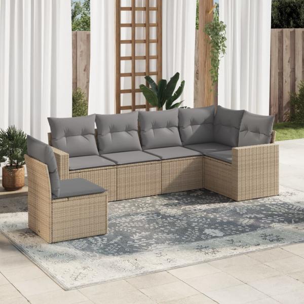 ARDEBO.de - 6-tlg. Garten-Sofagarnitur mit Kissen Beige Poly Rattan