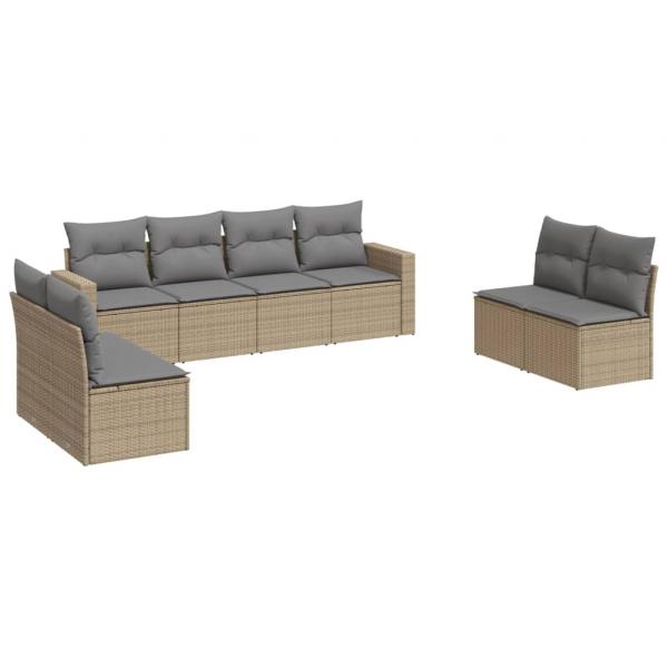 8-tlg. Garten-Sofagarnitur mit Kissen Beige Poly Rattan