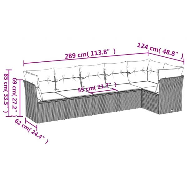 6-tlg. Garten-Sofagarnitur mit Kissen Braun Poly Rattan