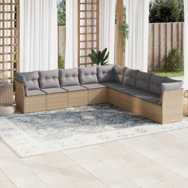 ARDEBO.de - 9-tlg. Garten-Sofagarnitur mit Kissen Beige Poly Rattan