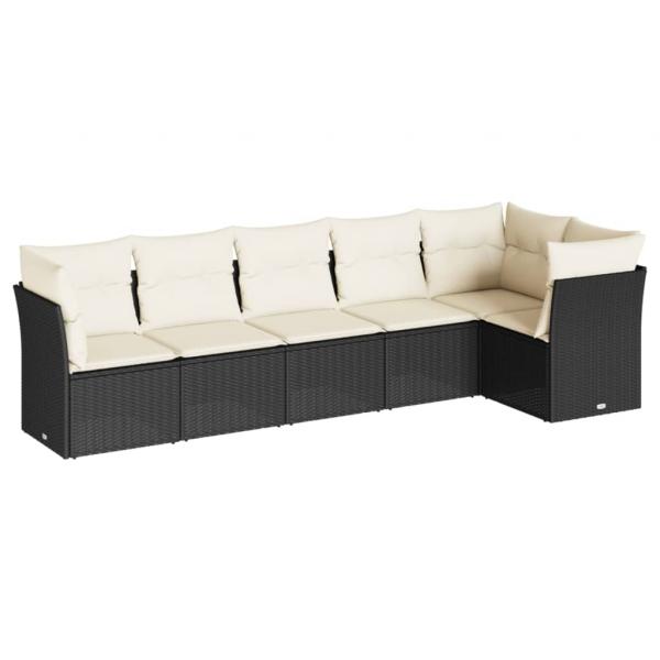 6-tlg. Garten-Sofagarnitur mit Kissen Schwarz Poly Rattan