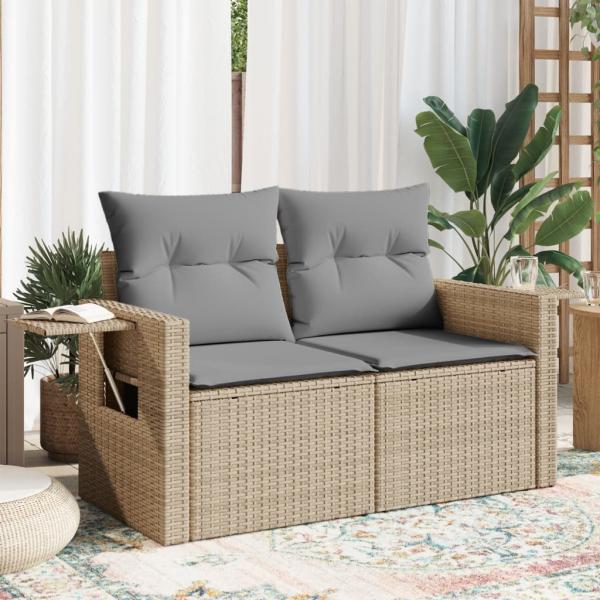 ARDEBO.de - Gartensofa mit Kissen 2-Sitzer Beige Poly Rattan