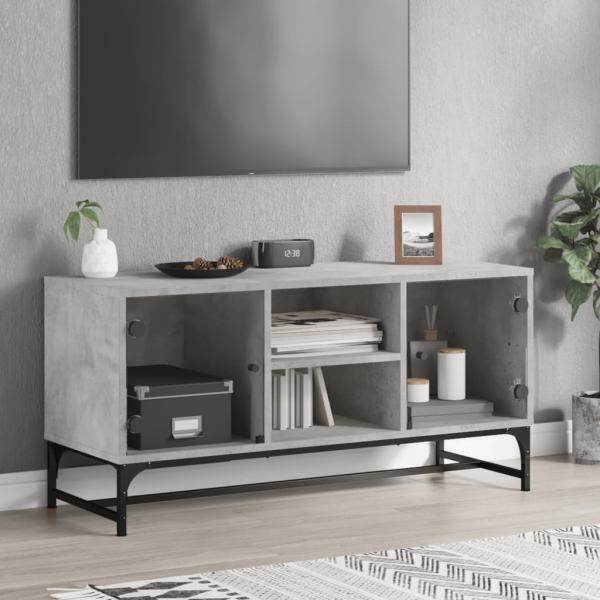 ARDEBO.de - TV-Schrank mit Glastüren Betongrau 102x37x50 cm