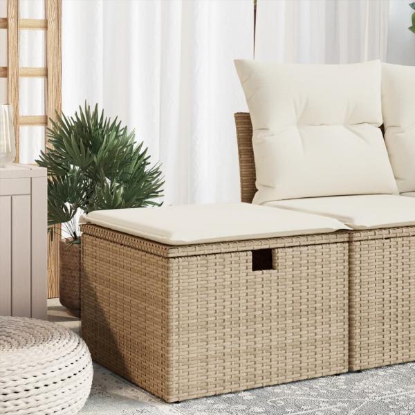 ARDEBO.de - Gartenhocker mit Kissen Beige 55x55x37 cm Poly Rattan