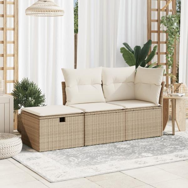 Gartenhocker mit Kissen Beige 55x55x37 cm Poly Rattan