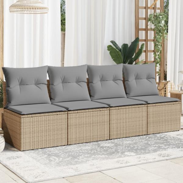 ARDEBO.de - Gartensofa mit Kissen 4-Sitzer Beige Poly Rattan