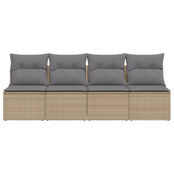 Gartensofa mit Kissen 4-Sitzer Beige Poly Rattan