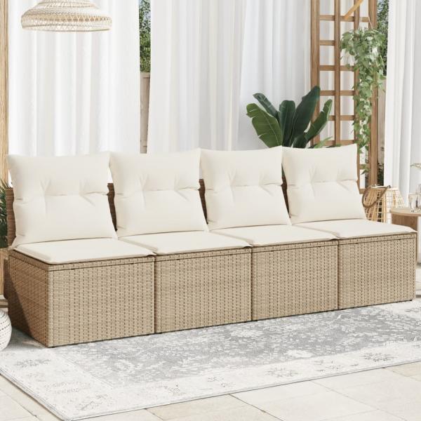 ARDEBO.de - Gartensofa mit Kissen 4-Sitzer Beige Poly Rattan