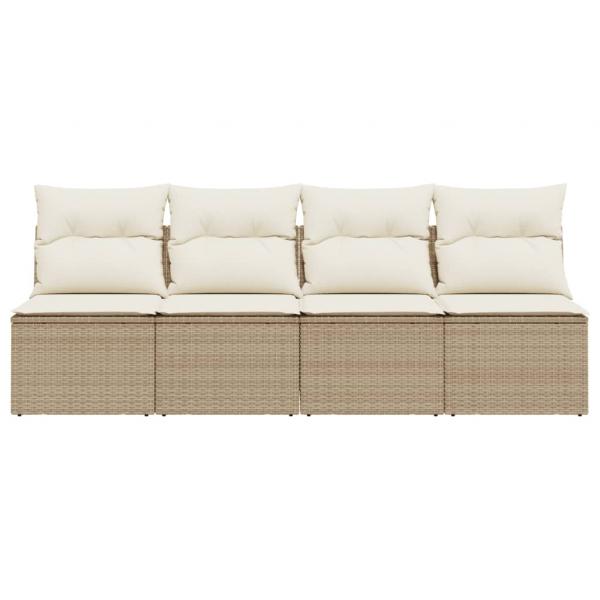 Gartensofa mit Kissen 4-Sitzer Beige Poly Rattan