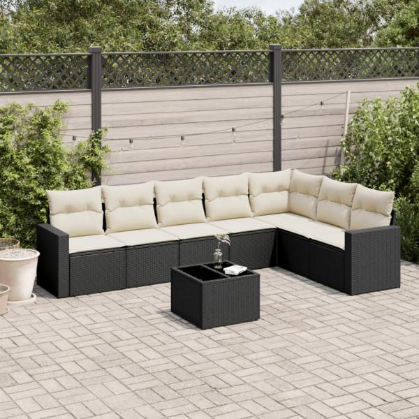 ARDEBO.de - 8-tlg. Garten-Sofagarnitur mit Kissen Schwarz Poly Rattan