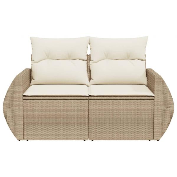 Gartensofa mit Kissen 2-Sitzer Beige Poly Rattan