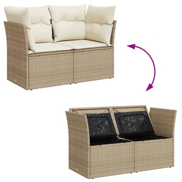 Gartensofa mit Kissen 2-Sitzer Beige Poly Rattan