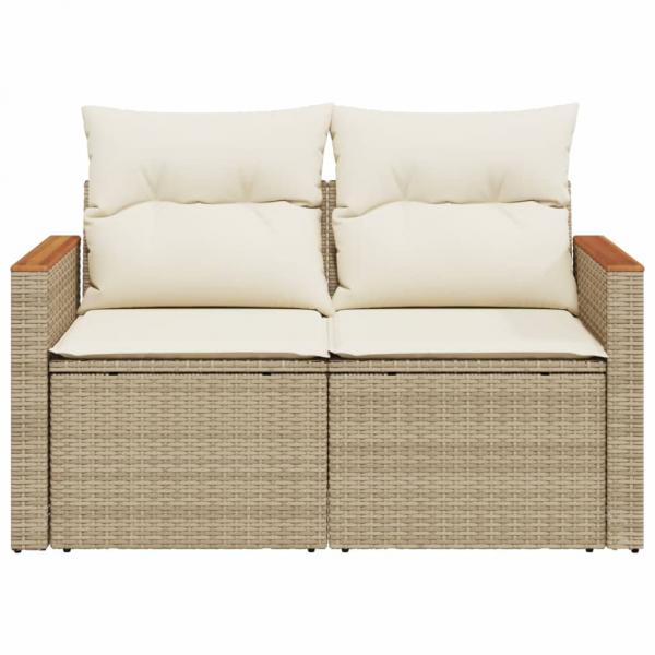 Gartensofa mit Kissen 2-Sitzer Beige Poly Rattan