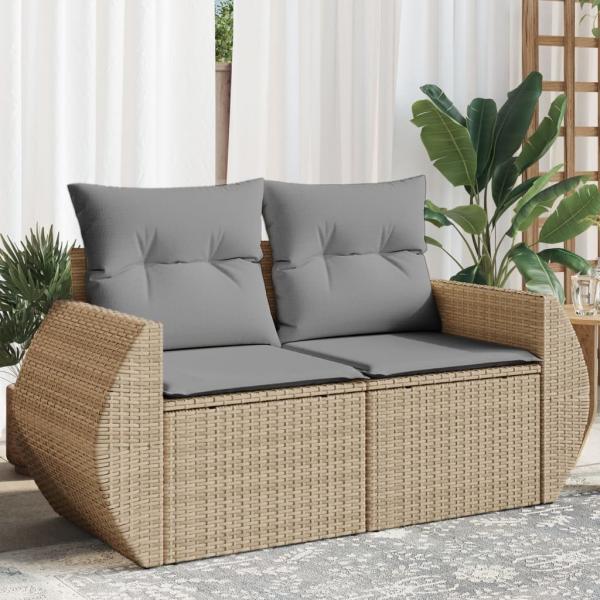 ARDEBO.de - Gartensofa mit Kissen 2-Sitzer Beige Poly Rattan